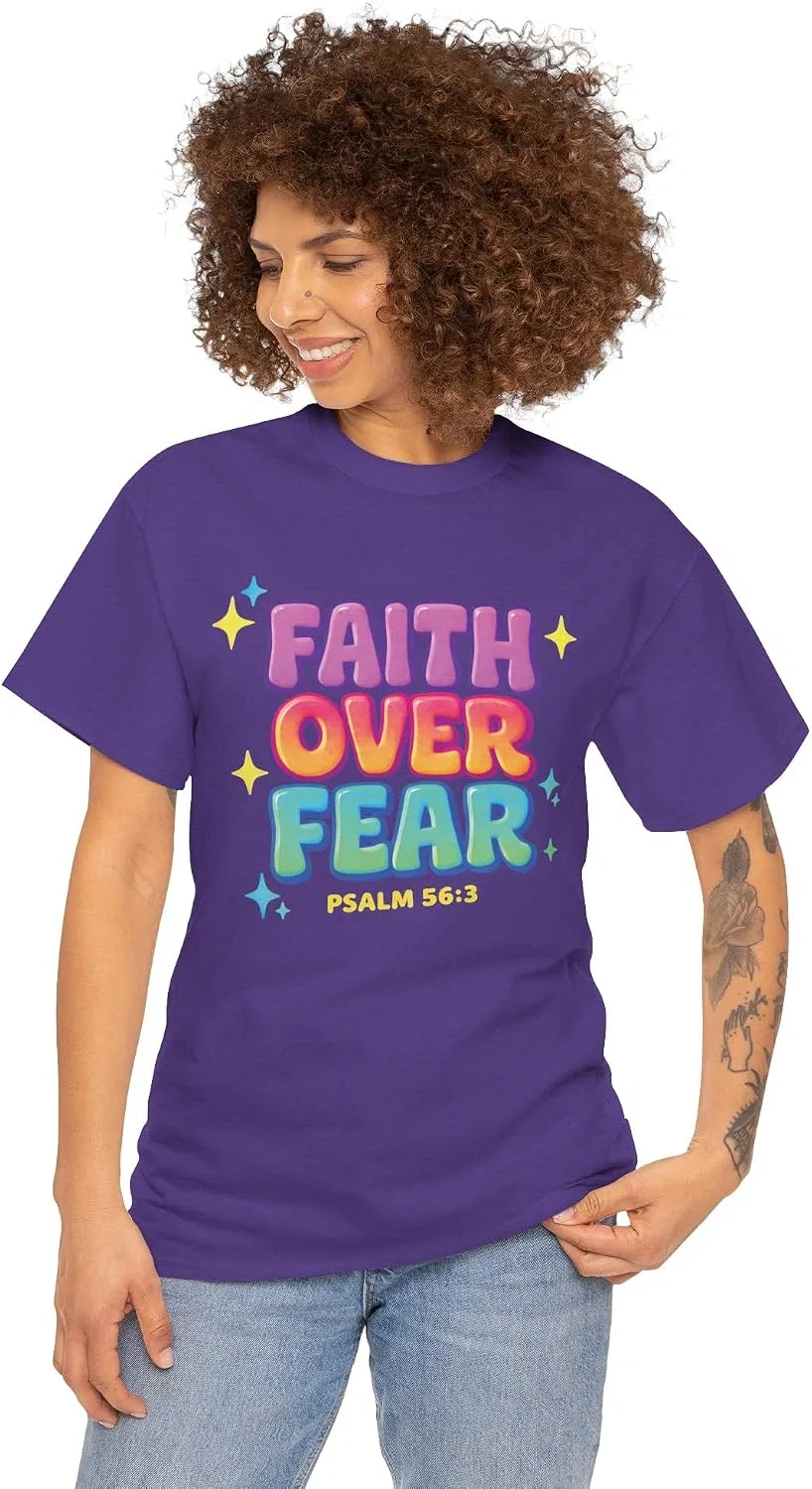 Мужская футболка с принтом Faith Over Fear, лиловый — фото 3