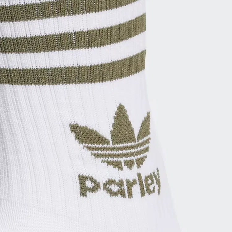 Мужские носки до колена с принтом Adidas Originals Parley Mid Crew Sock 2 Pairs, White+Olive — фото 3