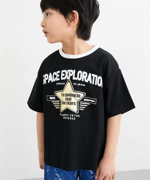 Детская футболка с принтом SPACE EXPLORATION QUNTSTYLE, Black