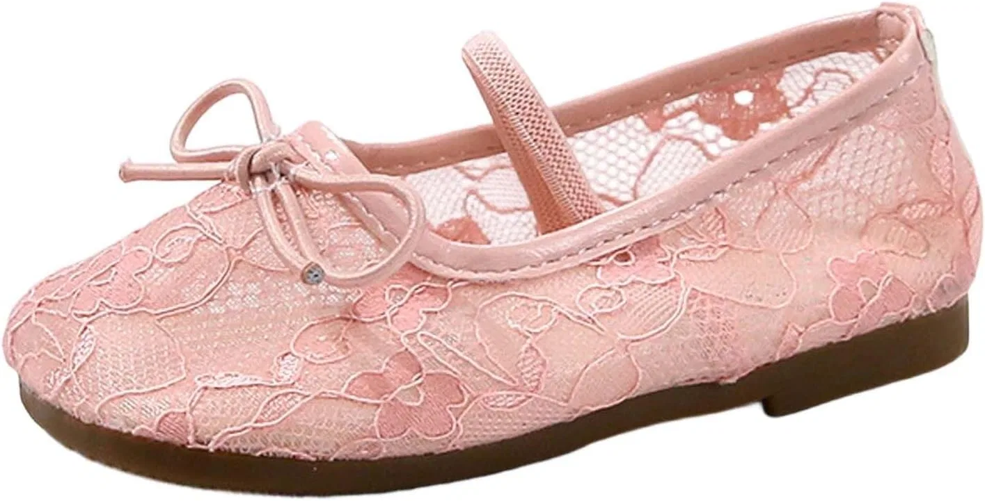 Детские балетки для девочек с вышивкой и бантом Lace Flats for Girls, Pink