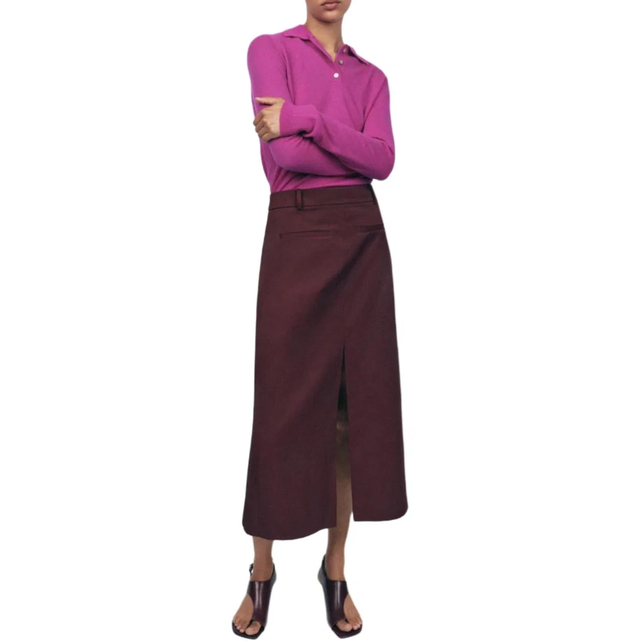 Женская юбка длинная повседневная ZARA, Burgundy — фото 4