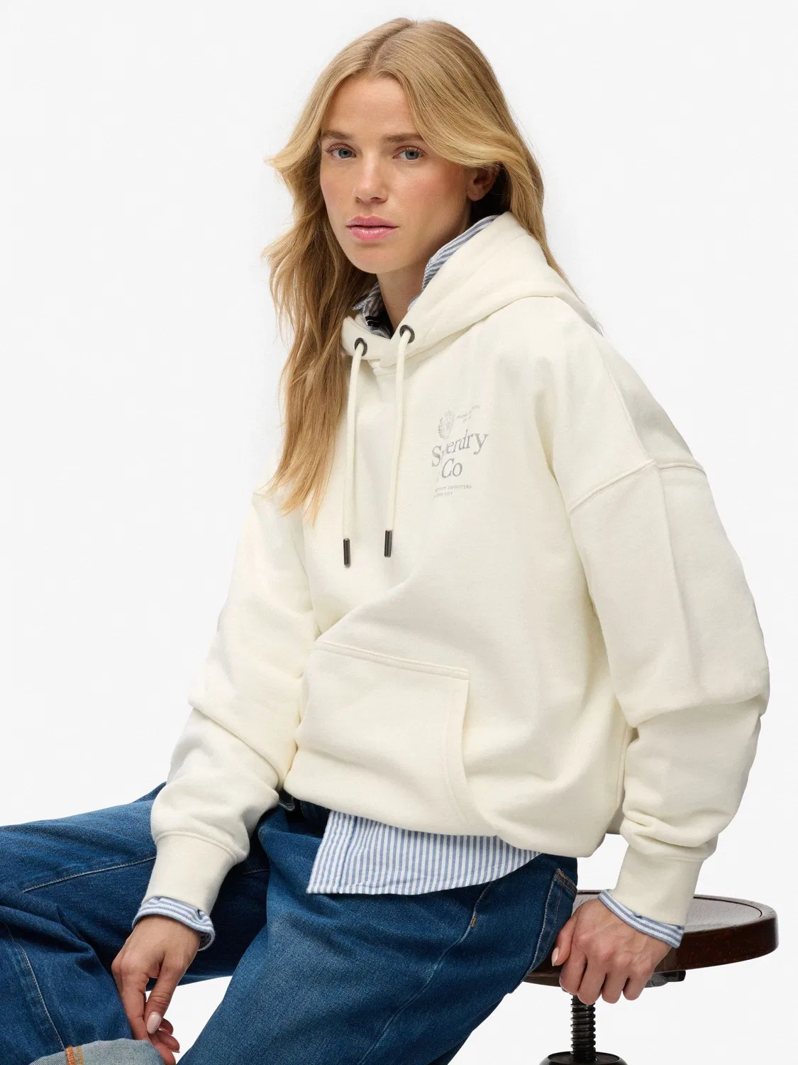 Худи оверсайз Superdry Luxe Casual Relaxed, кремовый