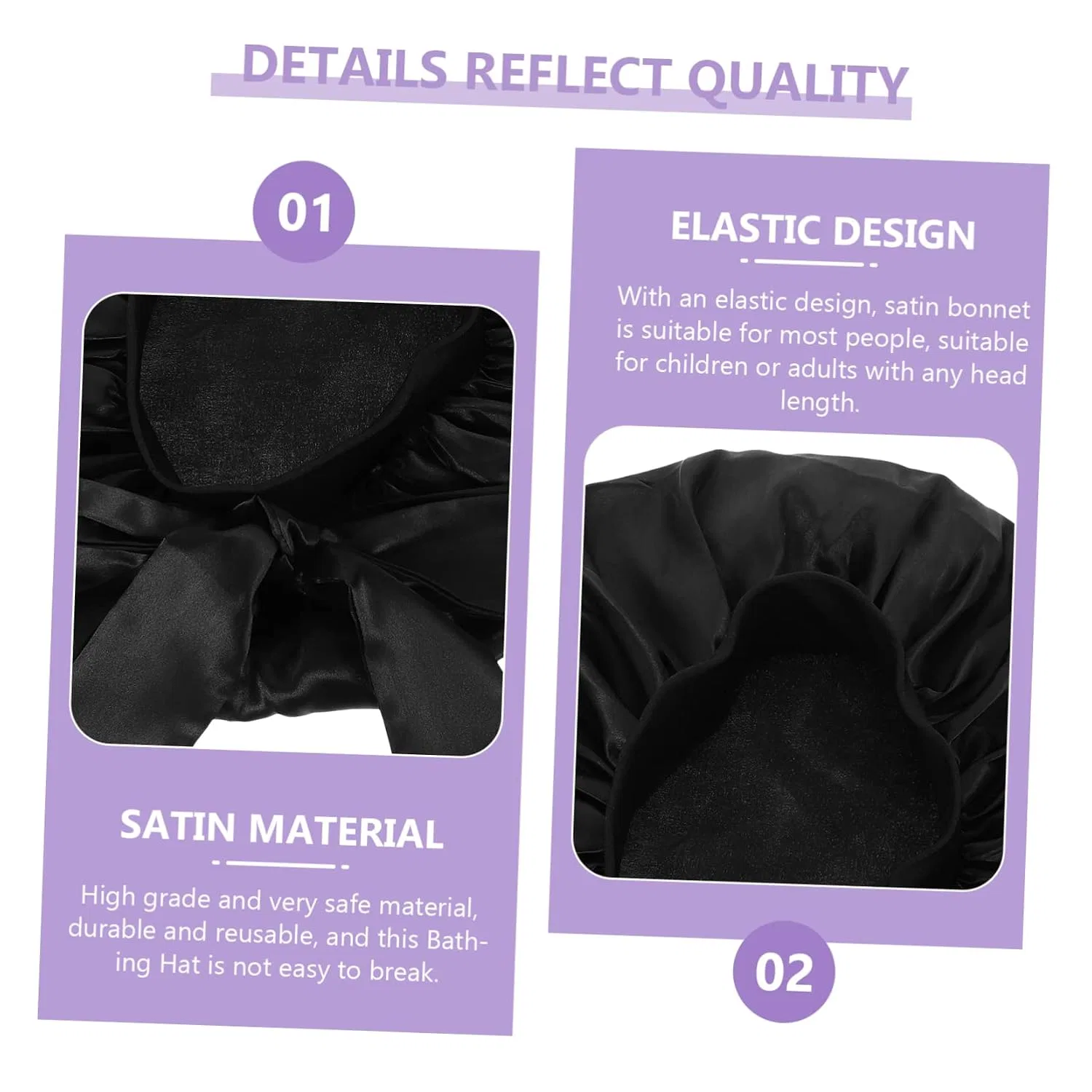 Шапочка для душа 4 Pack Satin, Minkissy, Black — фото 2