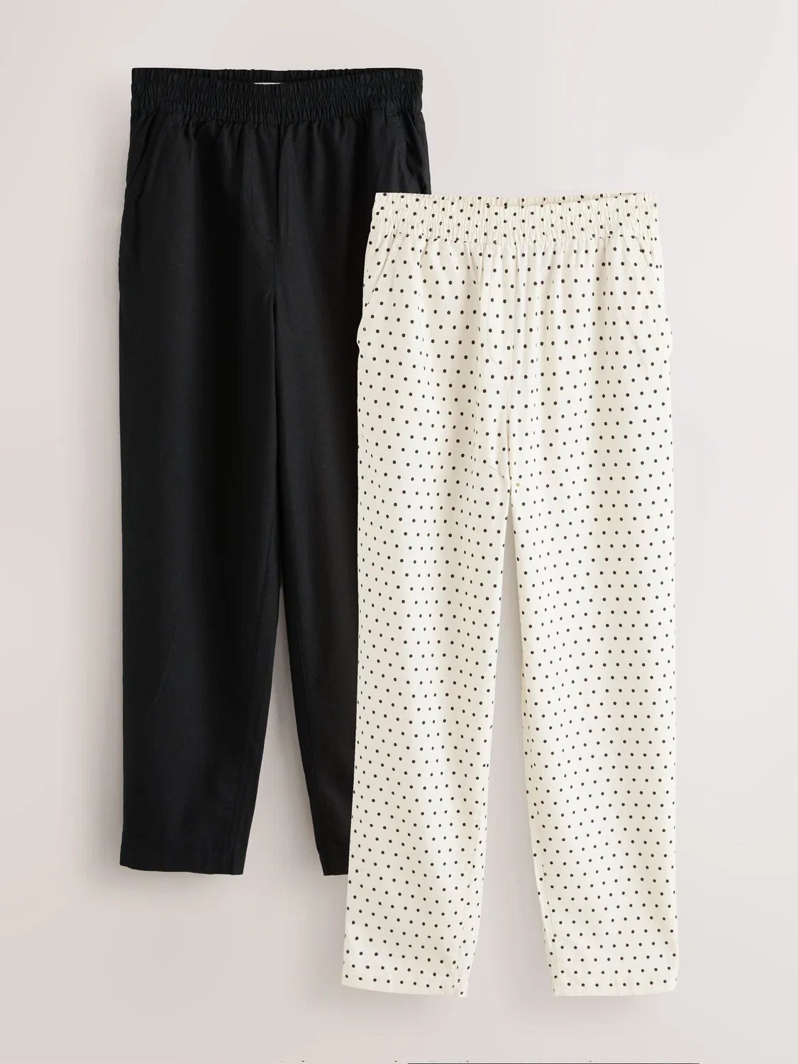 Брюки-бананы Stretch Linen Blend Barrel Leg Trousers 2 Pack Next, Black/White Spot