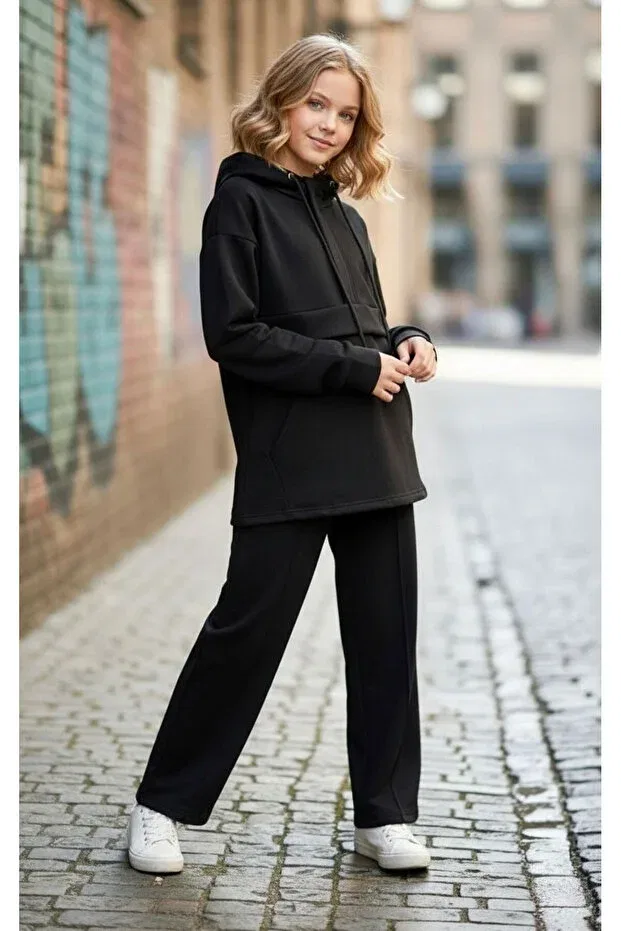Детский для девочек спортивный костюм хлопковый Pantulux, Black — фото 2