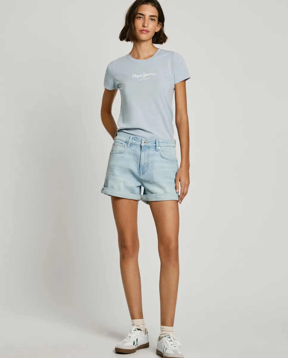 

Женские облегающие джинсовые шорты с высокой талией Pepe Jeans, голубой