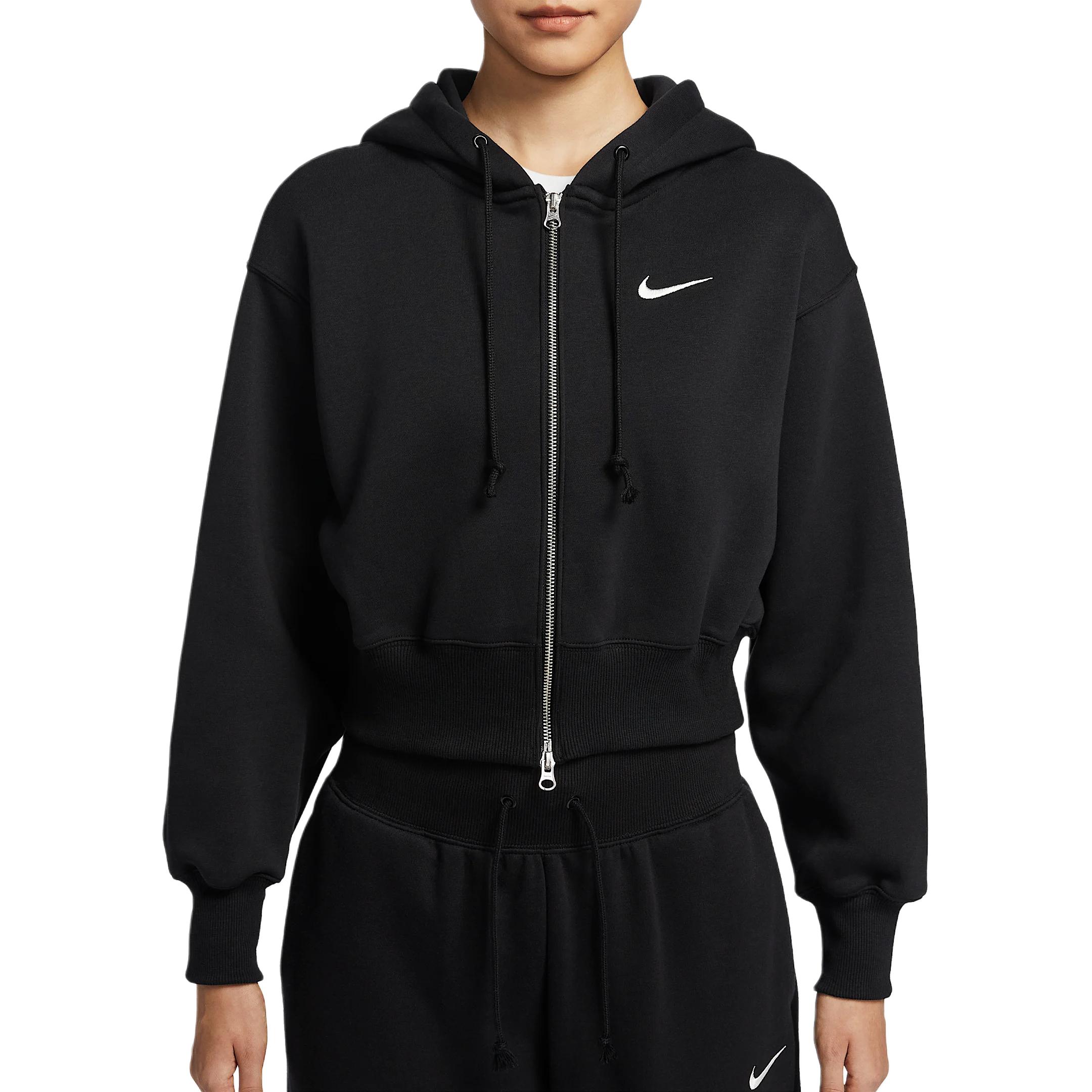 Nike Спортивная толстовка с капюшоном женская укороченная свободная на молнии, Black — фото 4