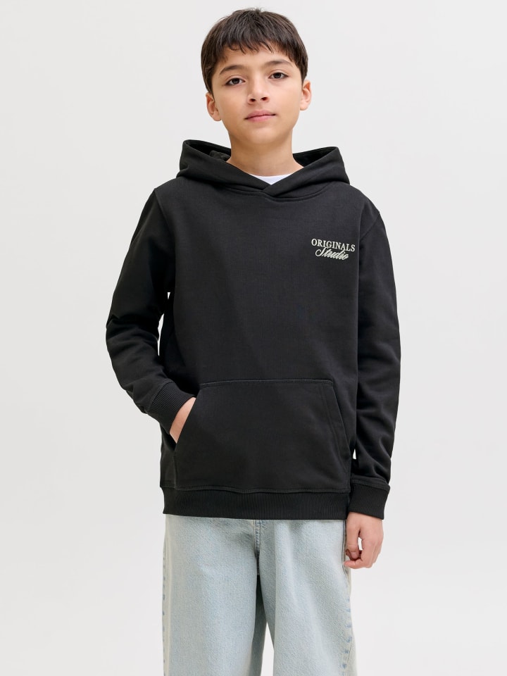 JACK & JONES Junior Худи JORNORREBRO TYPO BACK SWEAT HOOD JNR черного цвета — фото 3