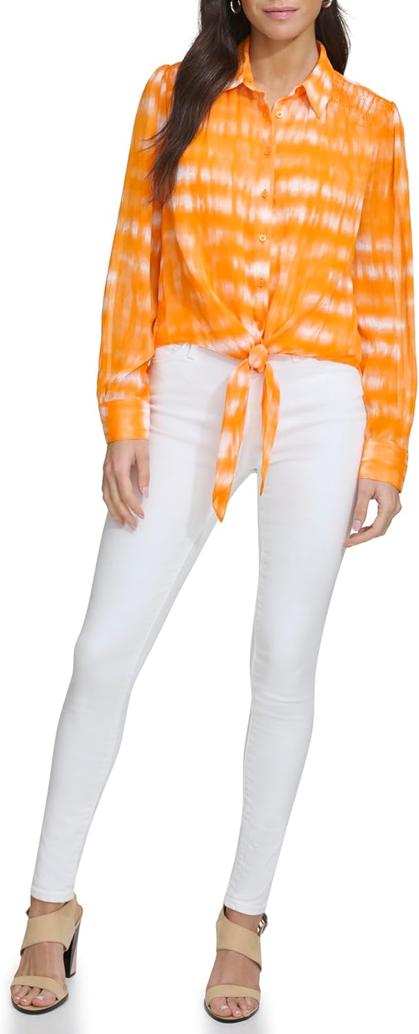 

Женская блузка с длинным рукавом и принтом Calvin Klein, Tumeric Combo