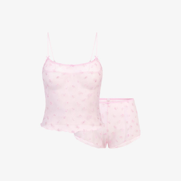 

Комплект из тюлевой майки и шорт Cherry blossom Skims, мультиколор