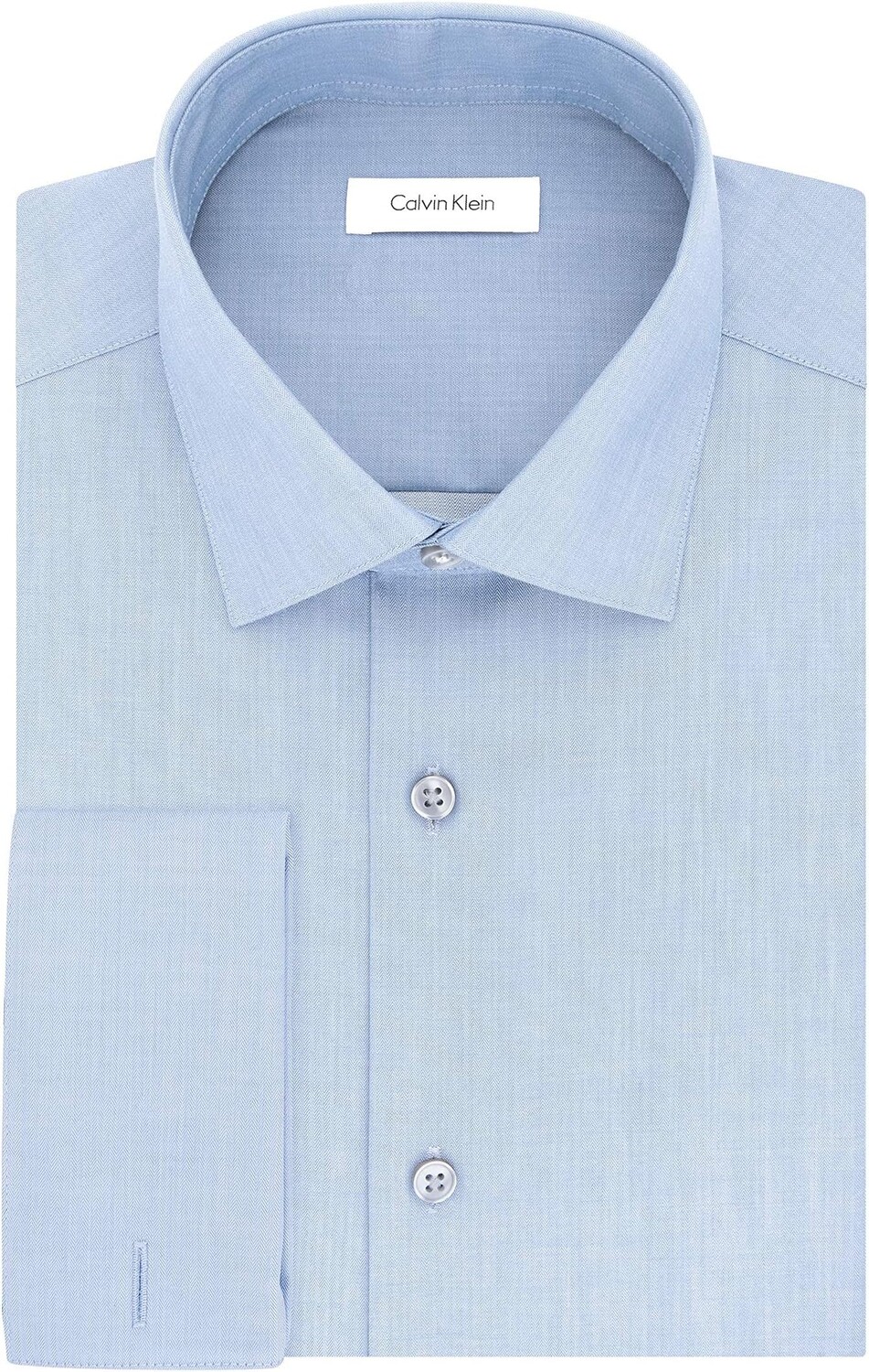 

Мужская классическая рубашка Slim Fit без железа с однотонными французскими манжетами Calvin Klein, синий