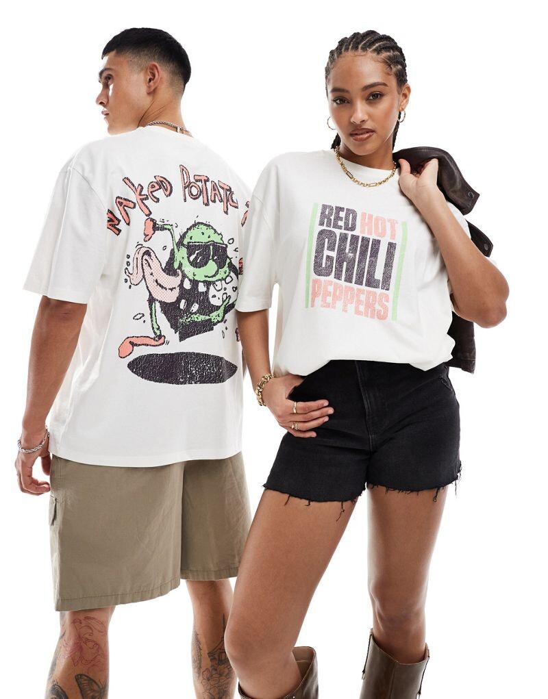 

ASOS DESIGN Unisex — футболка оверсайз кремового цвета с лицензионным изображением Red Hot Chilli Peppers