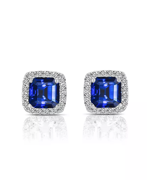 

Серьги квадратной формы с родиевым покрытием из стерлингового серебра с кубическим цирконием и зелеными камнями огранки «ашер». Genevive, blue