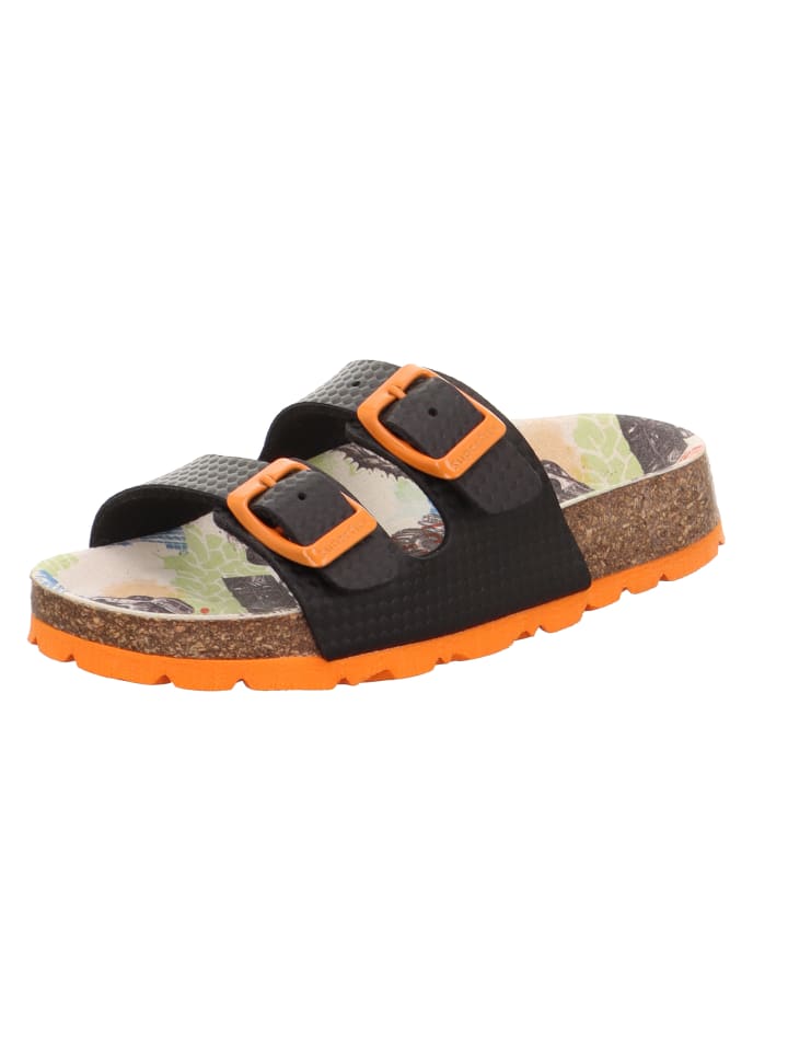 

Superfit Сандалии с глубокой стелькой, черно-оранжевого цвета