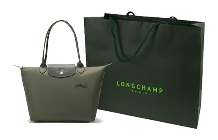

LONGCHAMP Экологичная холщовая сумка-пельмень на одно плечо среднего размера Женская лесная зелень