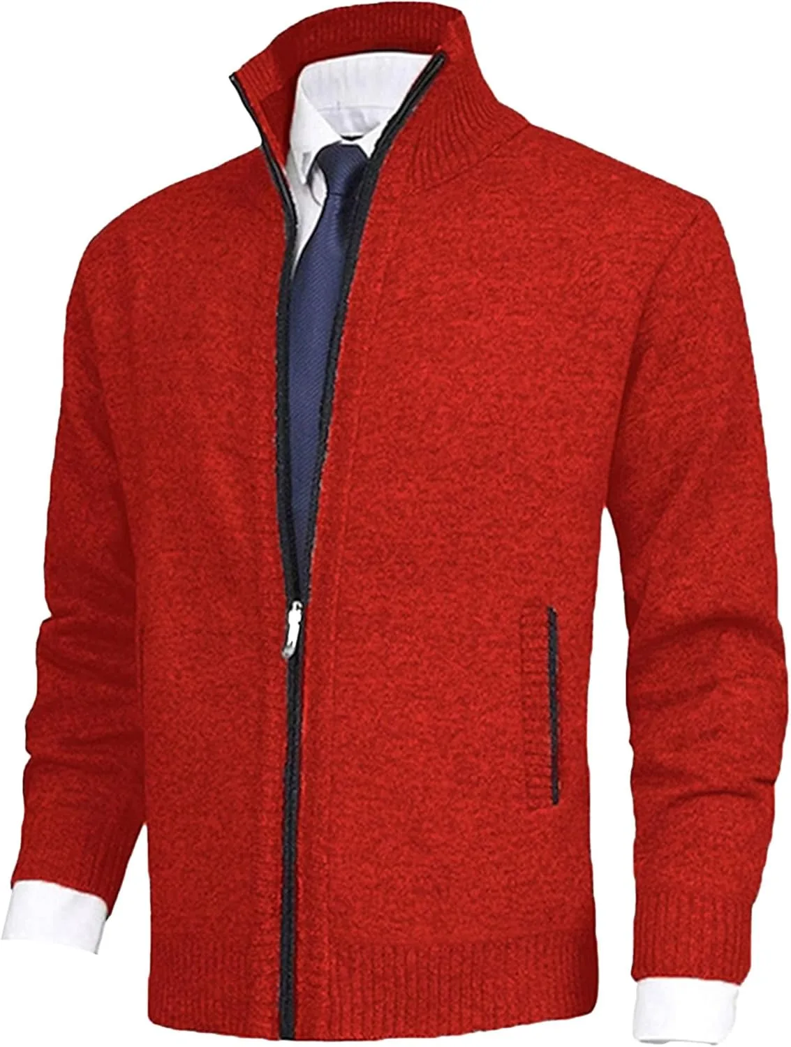 

Мужской кардиган JEShifangjiusu с полной молнией, Slim Fit, вязаный кабелем, с карманами
