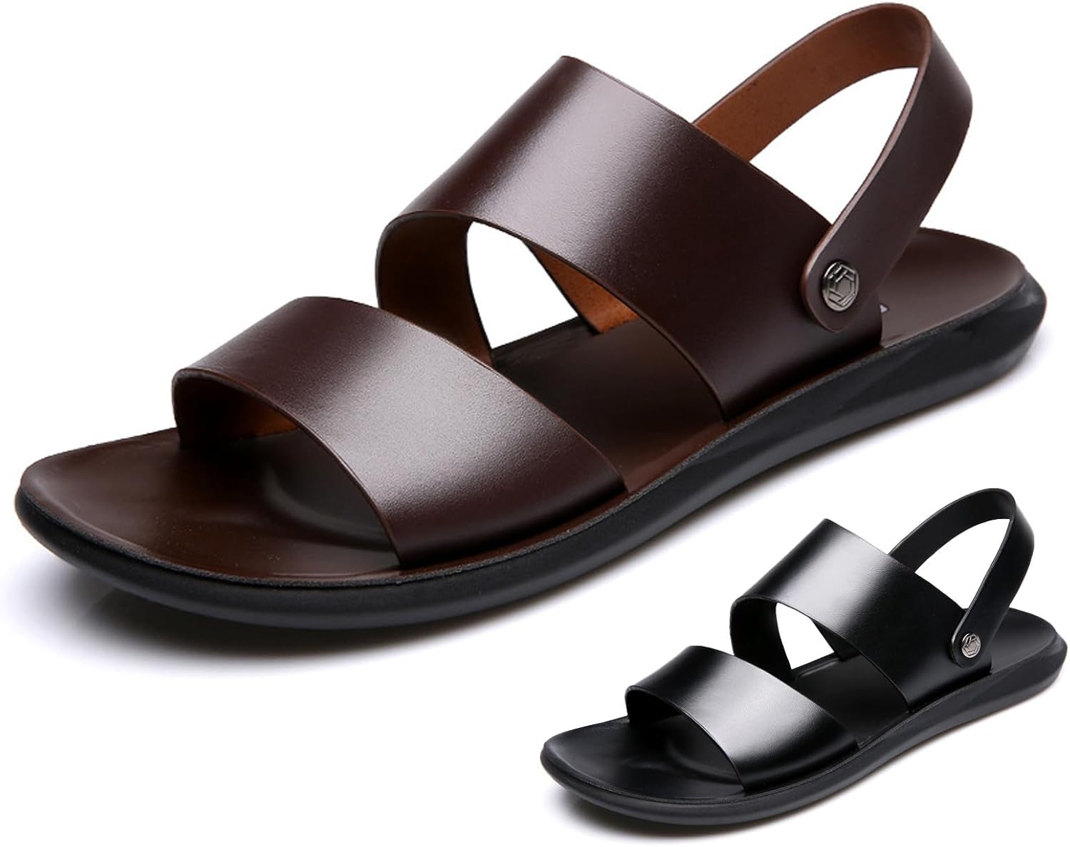 

Мужские кожаные сандалии универсального назначения с плоской подошвой, удобные, дышащие, противоскользящие, без шнурков, с открытым носком, летние, для пляжа, прогулок на свежем воздухе, пеших прогулок и вождения Wyuetra, коричневый