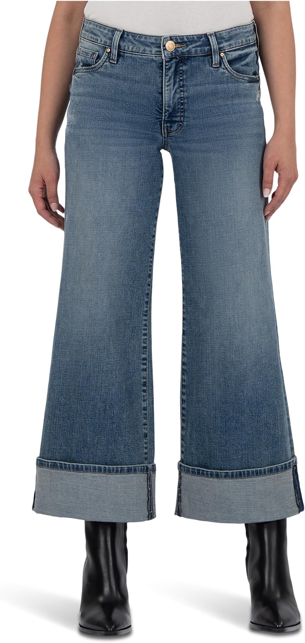 

Джинсы KUT from the Kloth Petite Meg High Rise Fab Ab Wide Legs Roll Up Regular Hem, Incontrovertible