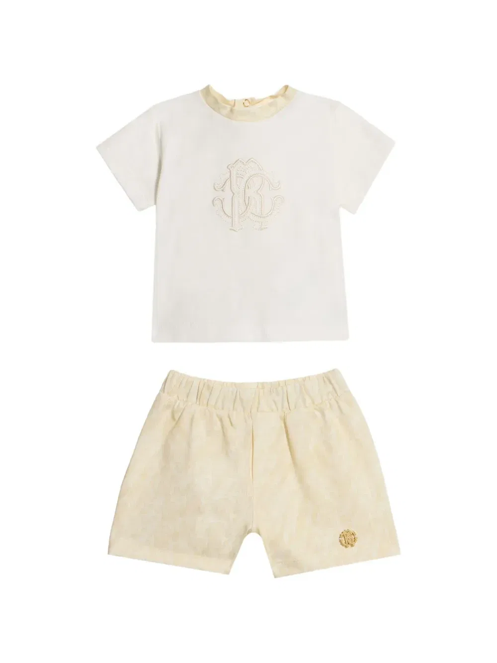 Комплект из топа и шортов с монограммой Roberto Cavalli Junior, бежевый