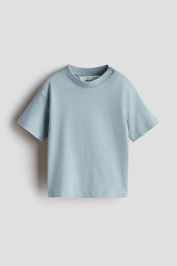 Детская футболка с коротким рукавом хлопковая H&M, Light Dusty Turquoise