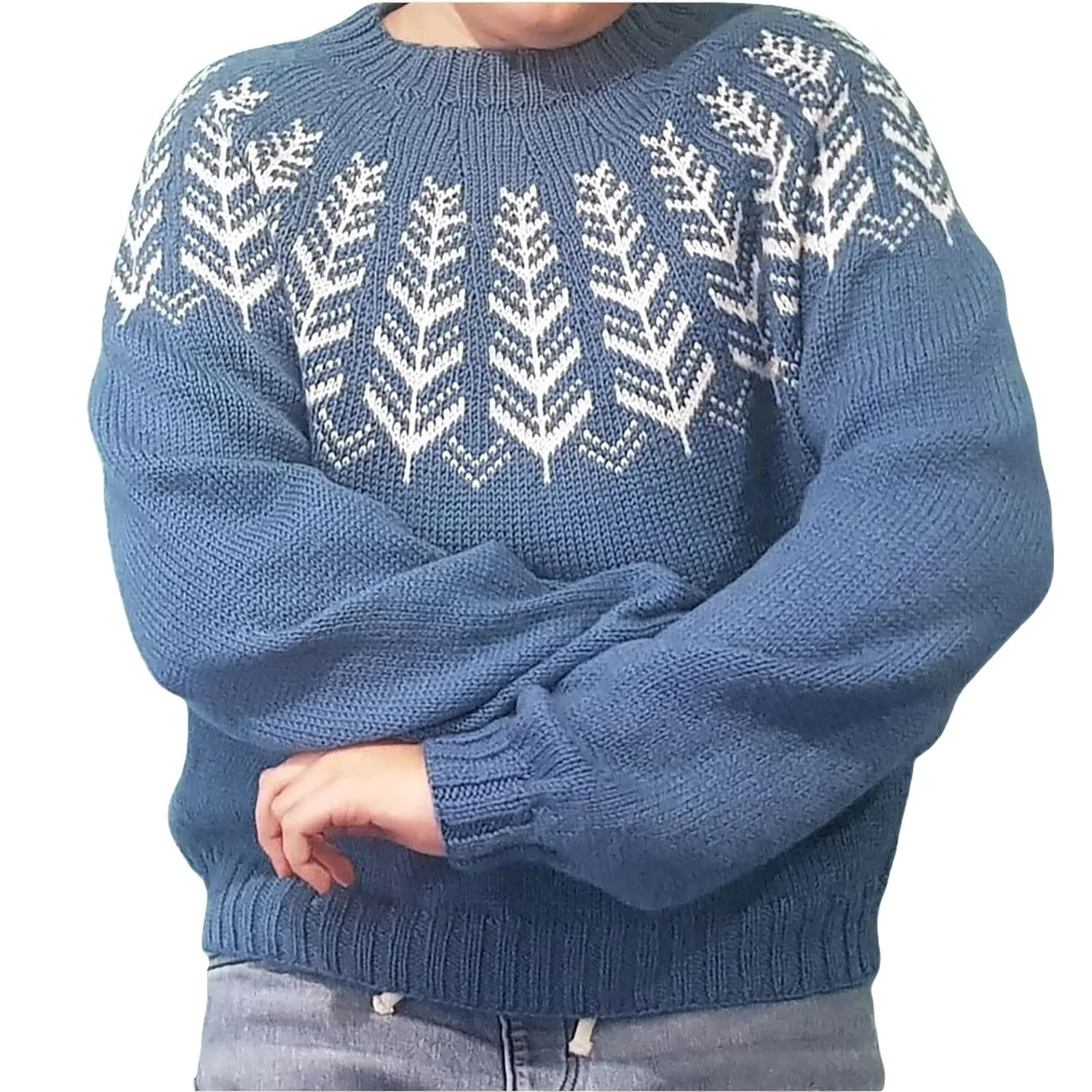 Женский свитер с принтом Retro Knitted Sweater with Isle Print, Navy — фото 2