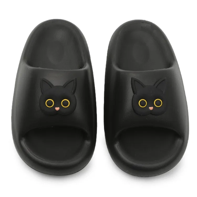 Детские шлепанцы из ЭВА с принтом кота, модель Black Sole Black Cat Puffy Slippers, XMISTUO, Black