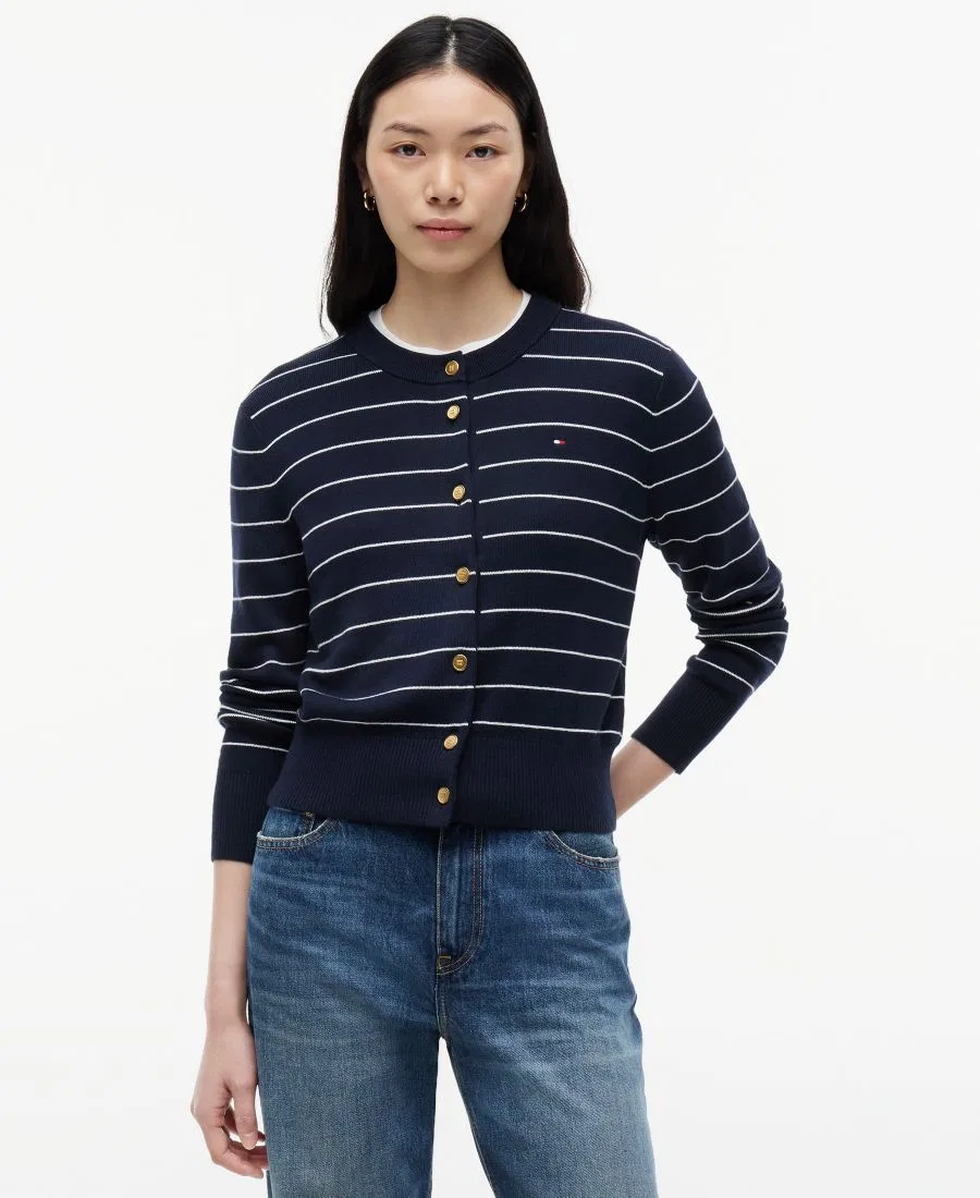 Кардиган женский с круглым вырезом, из хлопка Tommy Hilfiger, Fine Stripe Dark Night