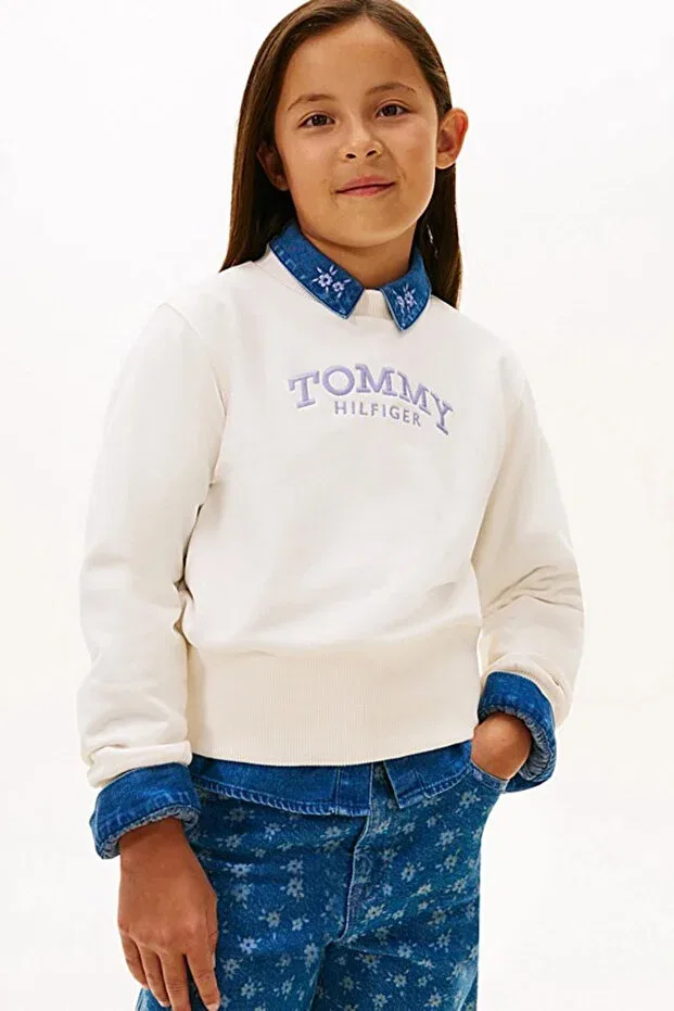 Детские свитшот для девочек с принтом Tommy Hilfiger, Ancient White