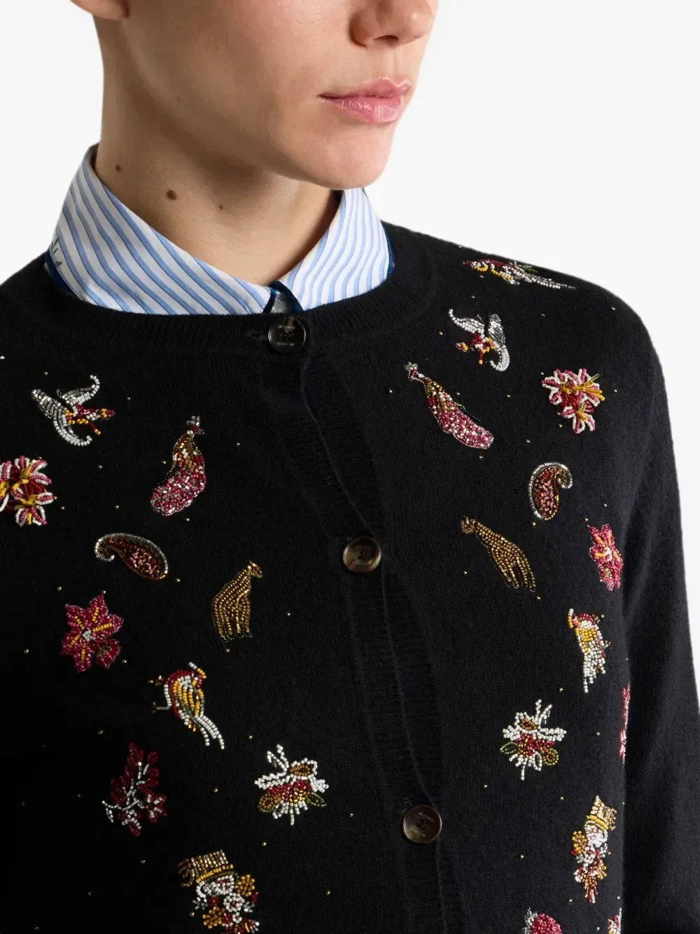 Кашемировый кардиган с вышивкой и бисеромWool and cashmere cardigan with embroidery and beads Etro, черный — фото 4