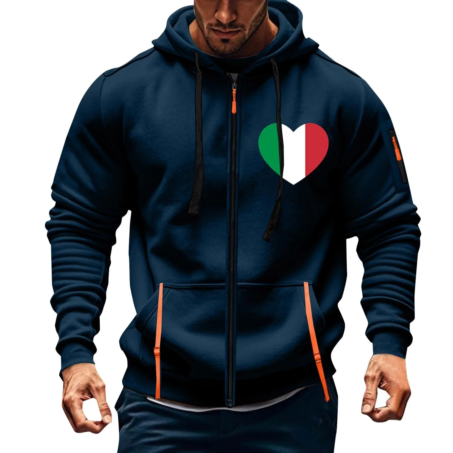 Мужская худи с капюшоном на молнии Italian Flag с принтом, Vintage, Z01-navy Uomo Quarter Zip Felpa Con Cappuccio