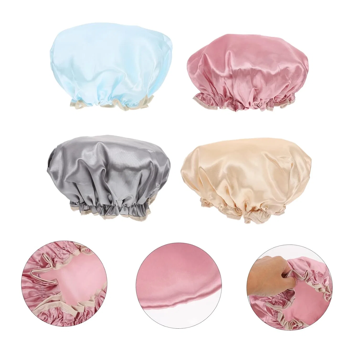 Душевые шапочки 12 шт, Angoily, PVC, 29x29x6 см, Розовый, Золотой, Серый, Голубой — фото 2