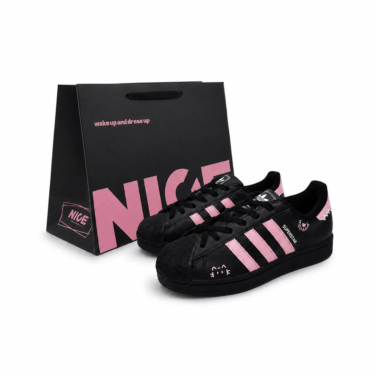 Детские кроссовки с ручной росписью, модель Superstar 2 Mimi Tuan Tuan, Adidas Originals, Black