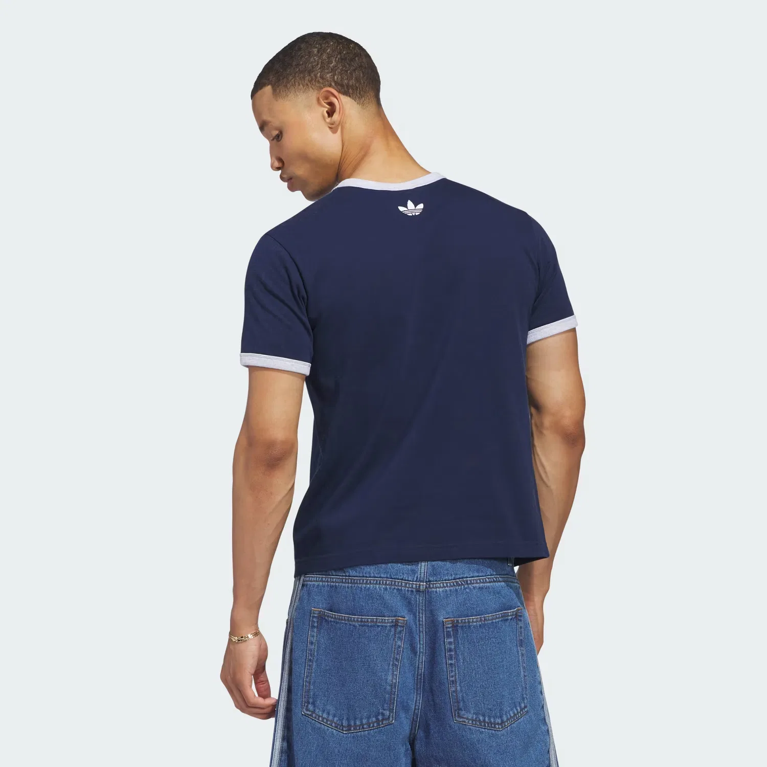 Мужская футболка с принтом Trefoil Ringer Tee Adidas Originals, темно-синий — фото 2
