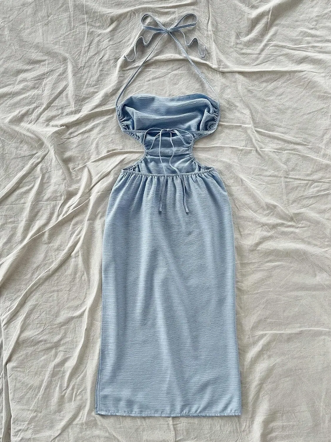 Женское повседневное платье на бретелях с открытой спиной Huhuidong, Blue — фото 3