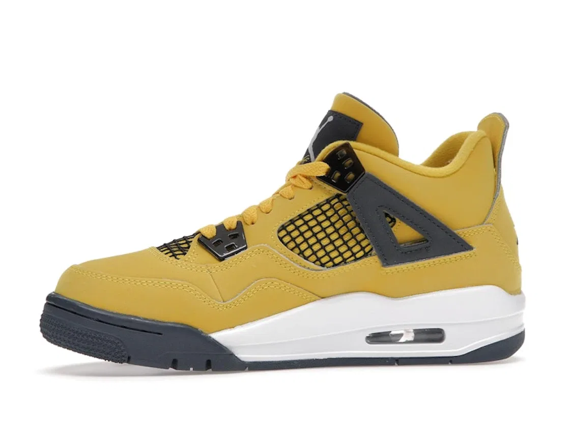 Детские кроссовки для мальчиков с высокой посадкой Jordan 4 Retro Lightning Jordan, Tour Yellow/White-Dark Blue Grey — фото 3