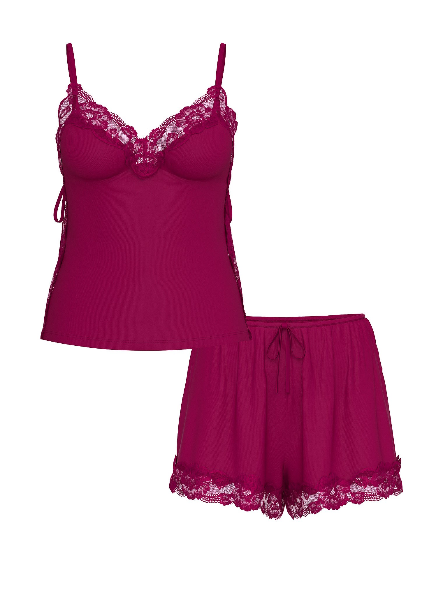 

Комплект белья Victoria's Secret SoSoft Modal Ribbed Lace-Trim Cami & Shorts, бордовый