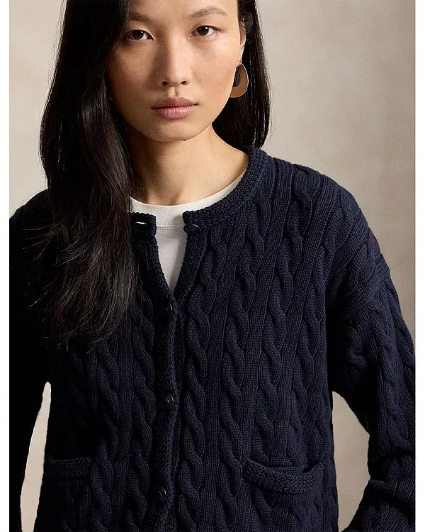 Женский кардиган с кабельным вязанием Ralph Lauren, синий — фото 4