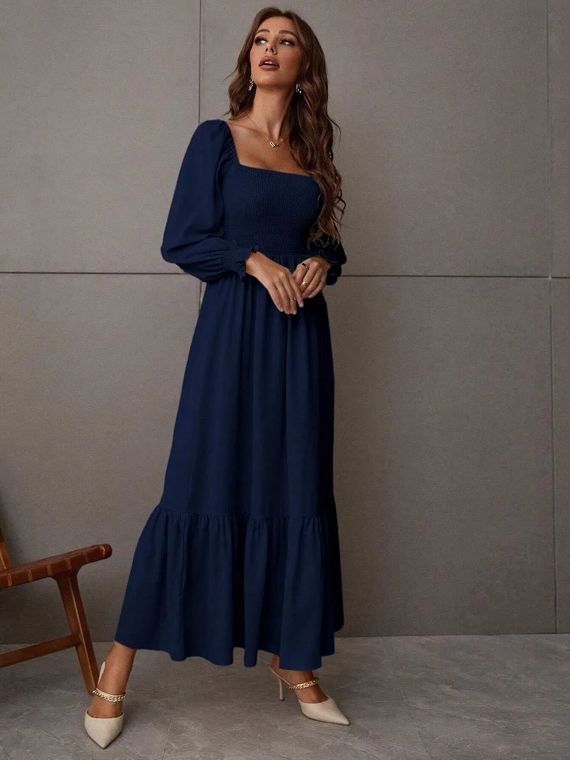 Женское длинное платье с квадратным вырезом Navy Blue — фото 4