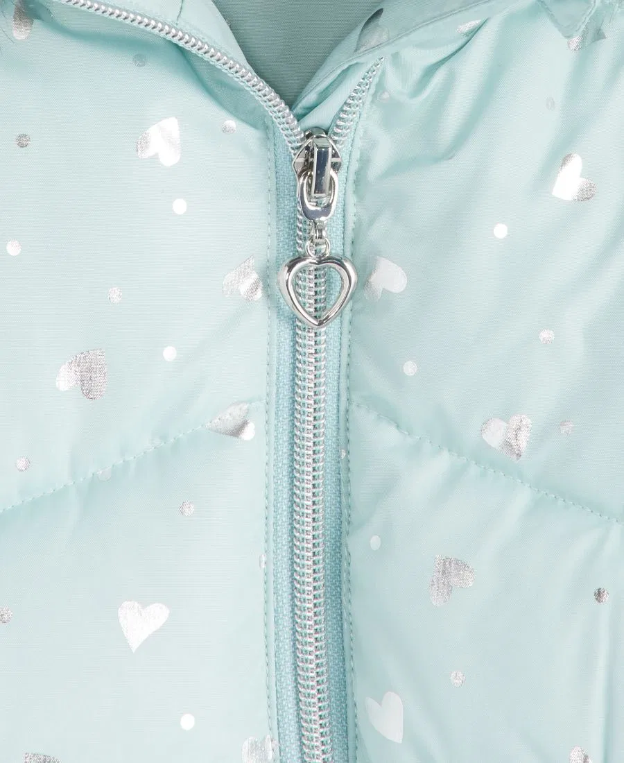 Детская куртка-пуховик с капюшоном Foil Quilted S Rothschild & CO, Seaspray Silver Hearts — фото 2