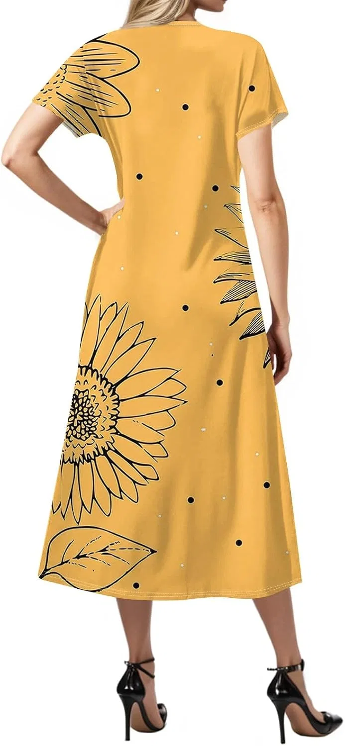 Летнее платье с разрезом Loose T Shirt Dress, Yellow — фото 2