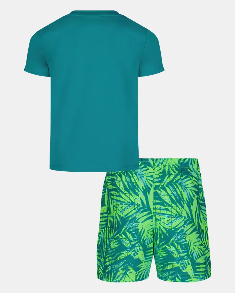 Комплект для плавания для мальчиков с UPF 50+, футболка и плавки, Palm Grid UnderArmour, Coastal Teal/Steel — фото 3