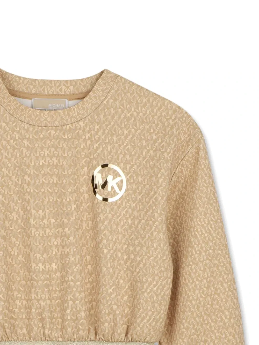 Платье с монограммой и длинными рукавами Michael Kors Kids, бежевый — фото 3