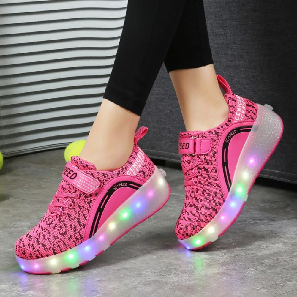 Детские кроссовки-ролики с одним колесом и светодиодной подсветкой SDSPEED, Led Dapple Pink — фото 3