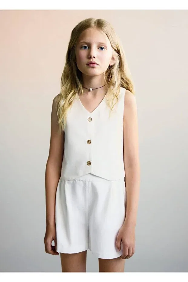 Детские шорты для девочек льняные Mango Kids, White