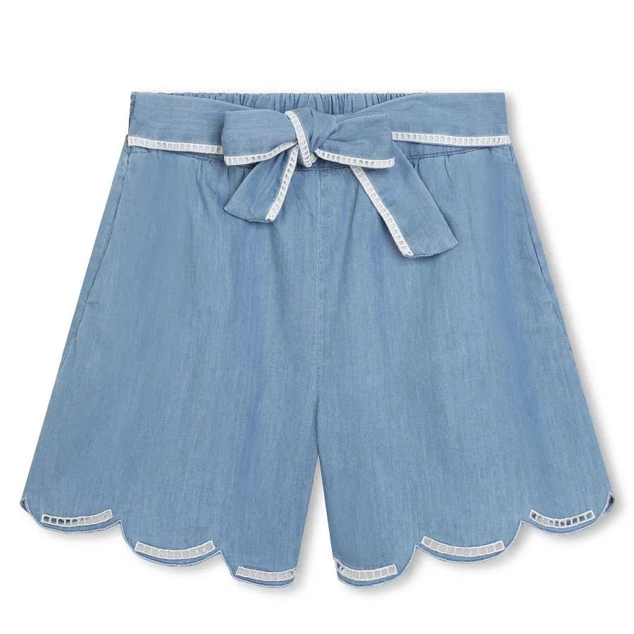 Шорты из органического хлопка с завязками Curved Hem Tie-Fasten Chloé, Denim Blue