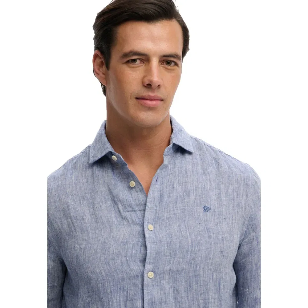 Мужская легкая льняная рубашка с длинным рукавом Riviera Superdry, Blue — фото 3