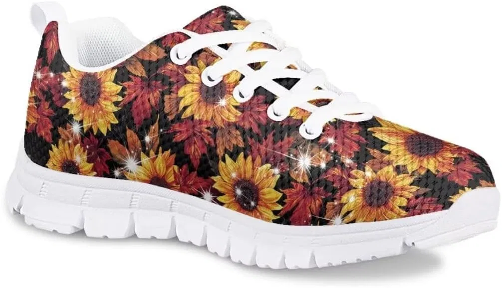 Детские кроссовки на шнуровке с дышащим верхом Pinupub, Maple Leaves Sunflowers — фото 2