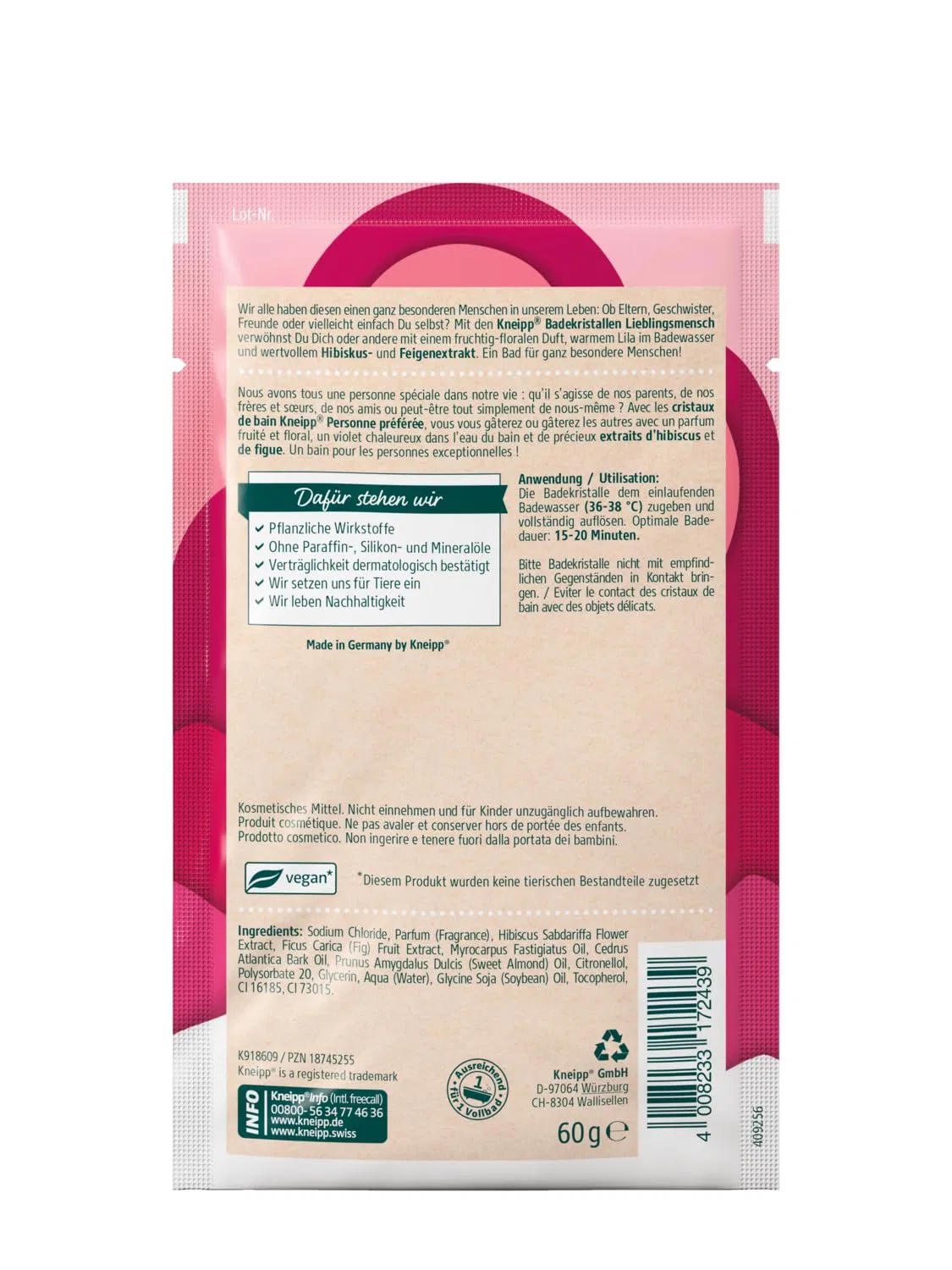 Соль для ванны Кристаллы для ванны Kneipp Hibiscus & Fig Tree, 60 г — фото 2