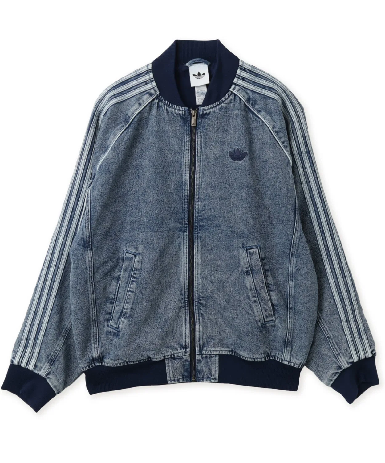 Мужская джинсовая куртка на молнии с воротником-стойкой Adidas SST Track Top, Light Indigo Blue — фото 3