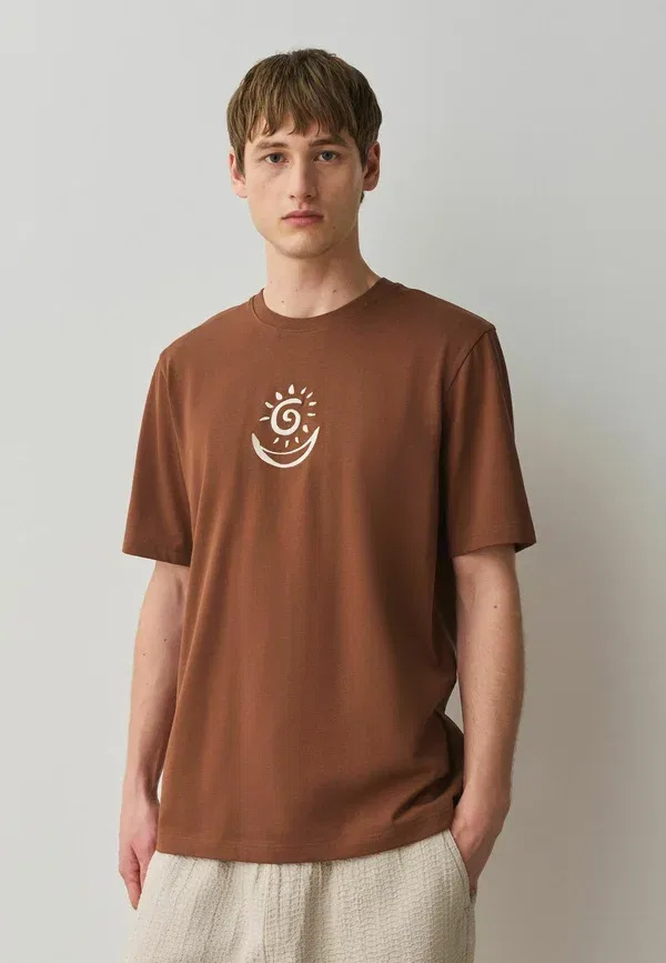Футболка хлопковая Embroidery t-shirt Next, Brown, Tan, White, белый/коричневый/бежевый